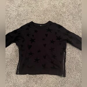 Rails Black Marlo Flocked Hearts Stars Side Zipper Sweater Crewneck Women’s Sz M